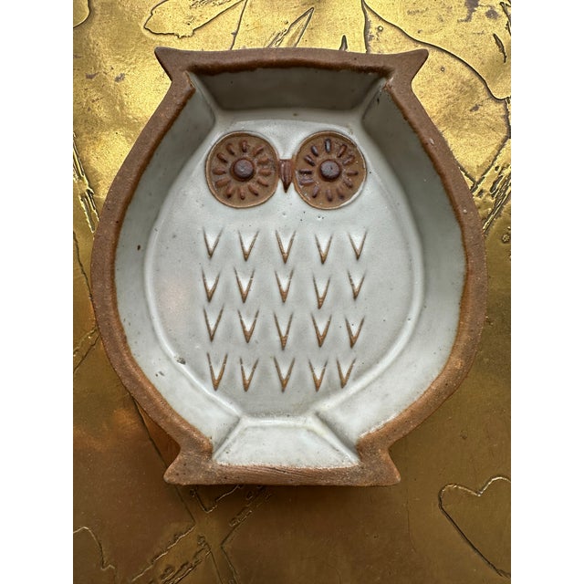 Vintage Mid-Century Owl Trinket Dish - Terracotta With White Glaze For Sale - Image 16 of 16