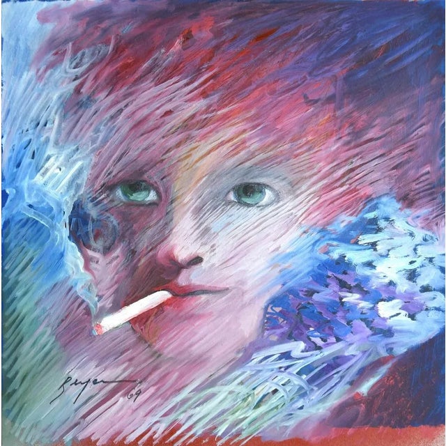 Danilo Bergamo, Smoke Portrait, Ink and Tempera and Oil, 1969 For Sale