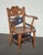 French Country Vintage French Country Brown Oak Carved Arm Chair by Eldredge Co. For Sale - Image 3 of 16