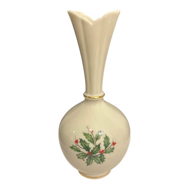 Vintage Lenox Holly Leaves and Red Berries Motif Bud Vase For Sale