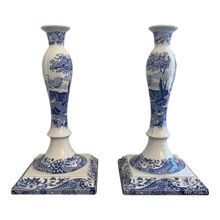 Vintage Blue Italian Candlesticks by Spode - a Pair For Sale