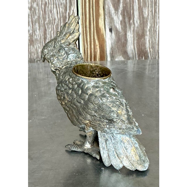 Metal Vintage Boho Patinated Metal Parrot Candle Holder For Sale - Image 7 of 7