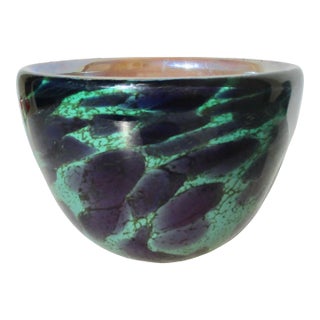 Art Glass Vase in Turquoise and EggPlant Swirl For Sale