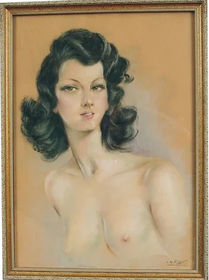 1940s Pastel Drawing of a Nude Woman, Framed