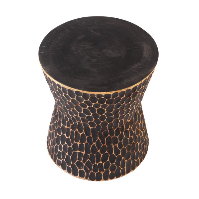 Contemporary Hand Chiseled Black Accent or Side Table For Sale