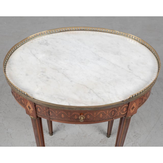 19th Century Louis XVI Style Oval Marquetry Gueridon Table For Sale - Image 10 of 11