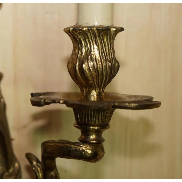 Large Vintage French Bronze Candle Wall Lights, 1920s, Set of 2 For Sale - Image 10 of 18
