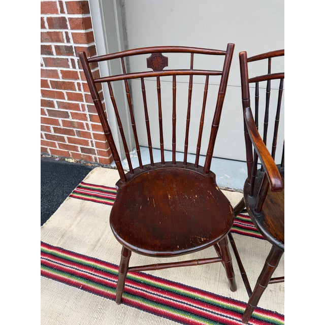 Wood A Very Rare Set of 4 Inlaid Birdcage and Butterfly Windsor Chairs, Philadelphia, Circa 1810's For Sale - Image 7 of 12
