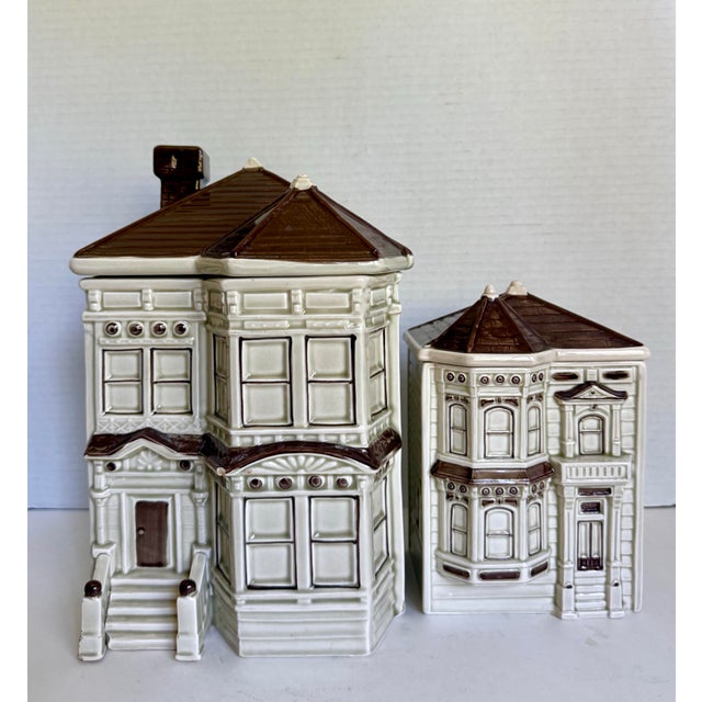 1979-80 Otagiri Ceramic San Francisco Victorian House Canisters Cookie Jars - Set of 2 For Sale - Image 15 of 15