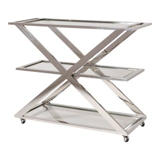 Modern Penny Bar Cart, Stainless, Silver For Sale