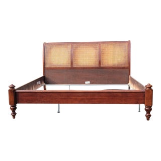 Stanley Furniture King Size Mahogany Bed Frame With Cane Panels Headboard For Sale