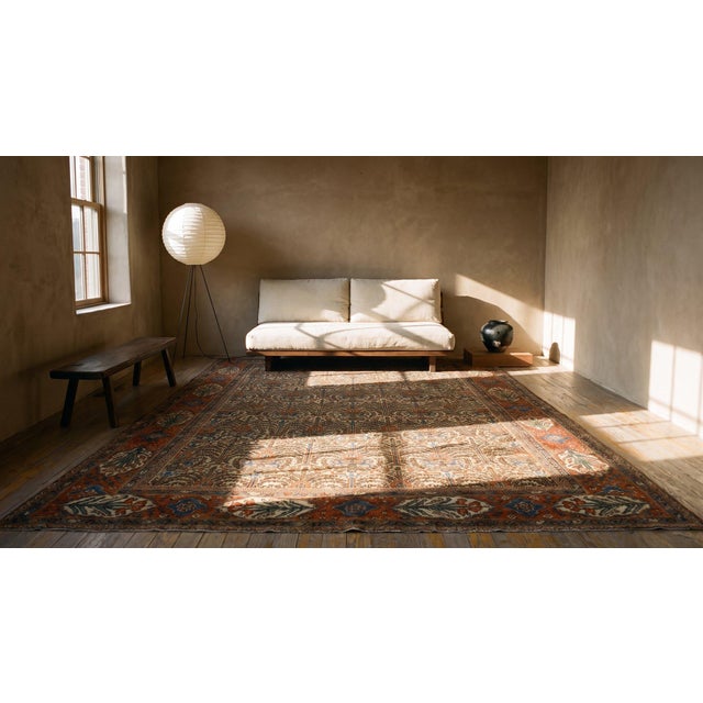 Traditional Ivory Background Color & Red-Rust Border Allover Pattern Antique Persian Bibikabad Galley Rug For Sale - Image 15 of 15