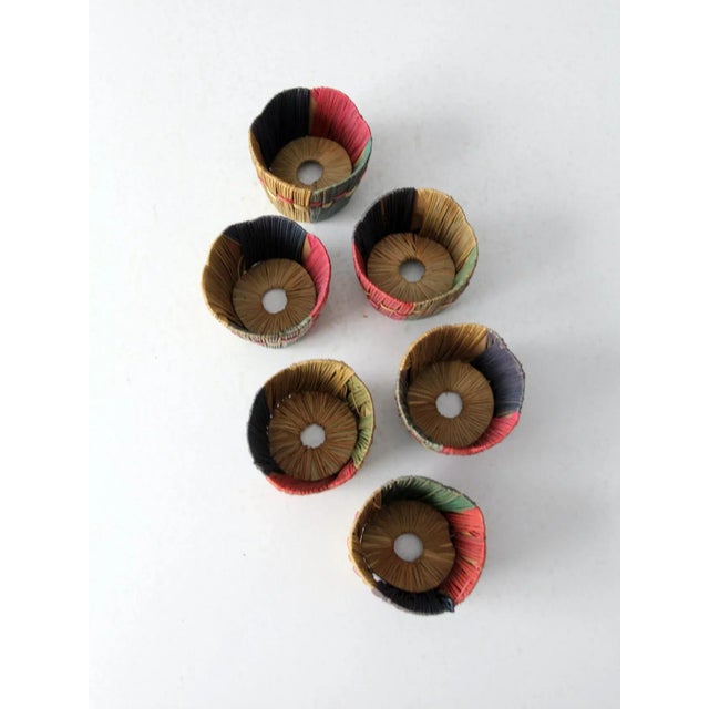 Vintage Woven Straw Cup Holders- Set of 6 For Sale - Image 6 of 11