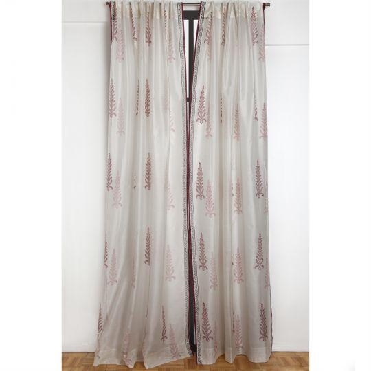 *Sold individually The Juniper curtain depicts a stylized juniper tree motif in a wine and pale pink color palette,...