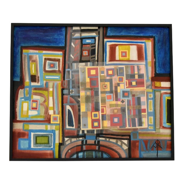 Mid-Century Abstract Painting with Acrylic Glass by André Pailler, France, 1970 For Sale