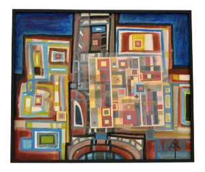 Mid-Century Abstract Painting with Acrylic Glass by André Pailler, France, 1970