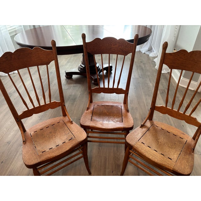 Early 20th Century Antique American Carved Wood Pressed Back Spindle Dining Chair For Sale - Image 5 of 6