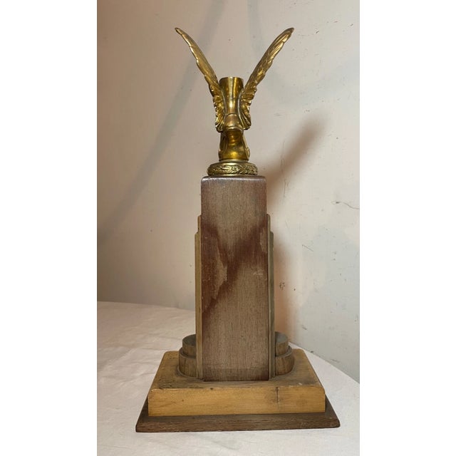 Wood Vintage 1946 Art Deco Long Distance Track and Field Wood Metal Trophy Award For Sale - Image 7 of 13