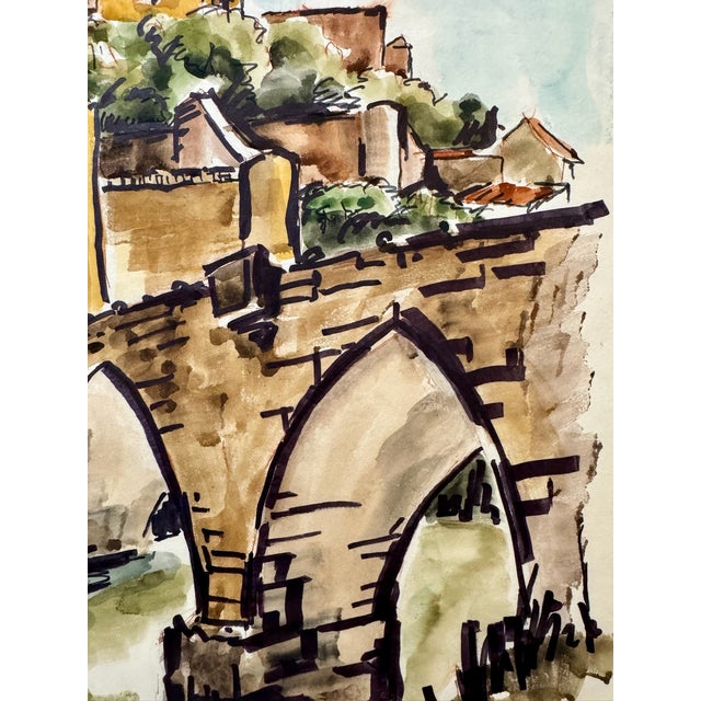 Rustic Henry Emil Salloch Original Watercolor on Paper Puente De Tajo, Toledo Epaña. 1973. For Sale - Image 3 of 7