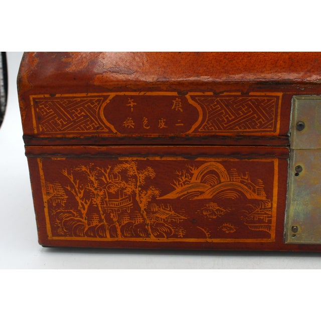 Animal Skin Circa 1860 Chinese Domed Top Pigskin Leather Scroll Case Box For Sale - Image 7 of 8