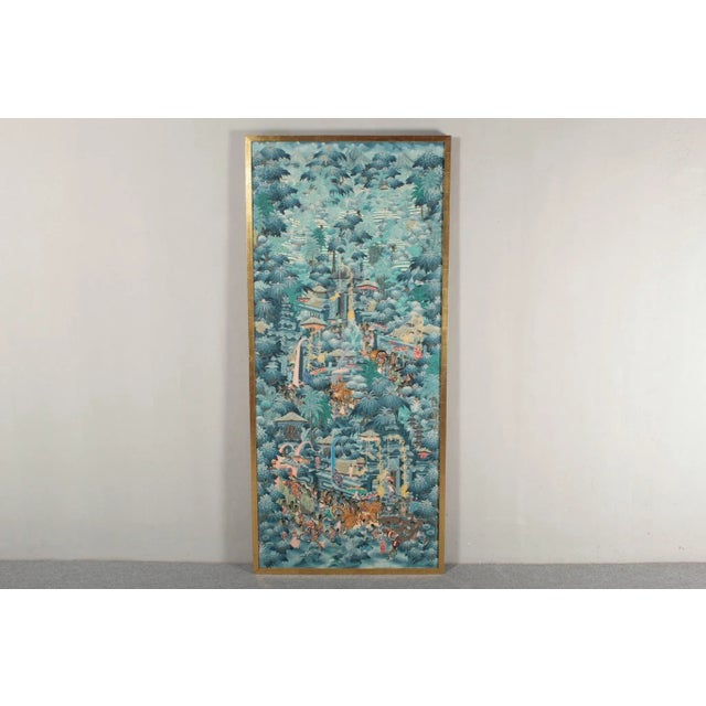 Large, portrait-format painting from the artists' town of Bali, created in the 1980s. Depicting a traditional festival...