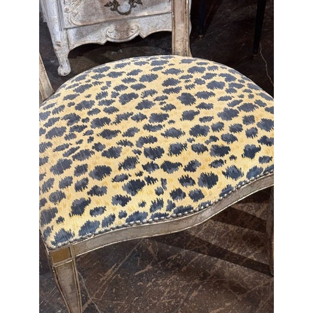 Great pair of Vintage Italian carved and silver gilt side chairs with Scalamandre fabric. Circa 1940. Perfect for today's...