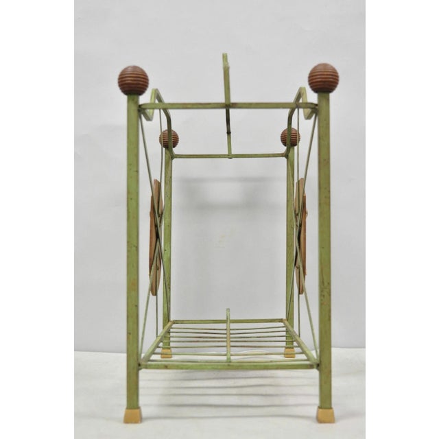 Vintage Italian Neoclassical Green Wrought Iron Book Magazine Rack W/ Shield For Sale - Image 10 of 15