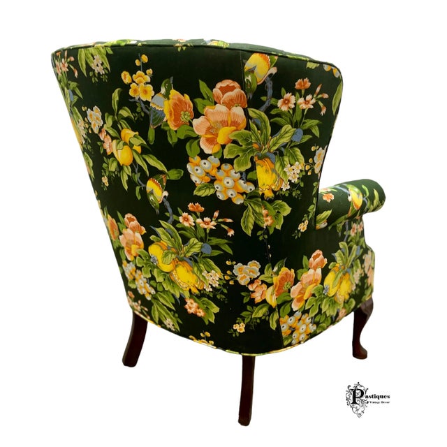 Vintage Traditional Chippendale Style Channel Back Floral Print