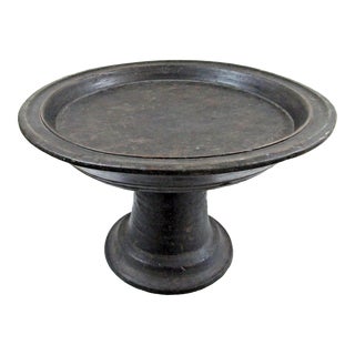 Antique Balinese Circa 1890's Turned Wood Round Pedestal Offering Tray For Sale