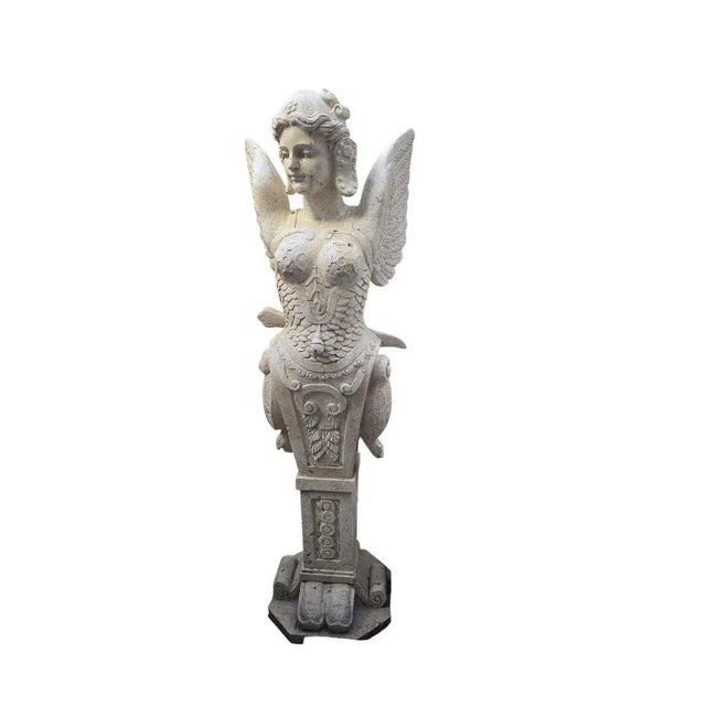 1980s Italian Hand-Carved Marble Allegorical Winged Figure, 1980 For Sale - Image 5 of 7