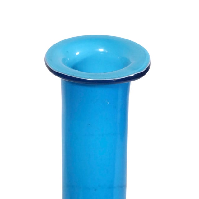 Glass Mid Century Art Glass Vase in Blue and White Cased Quilted Glass For Sale - Image 7 of 9