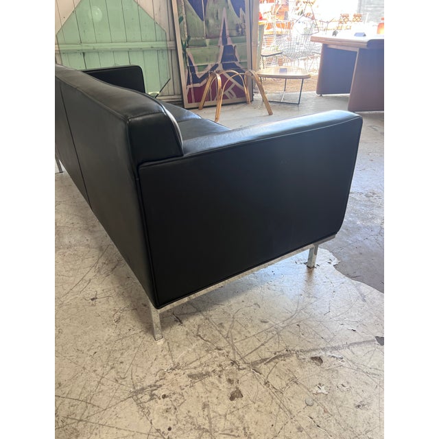 Design Within Reach Black Leather and Chrome Theatre Sofa by DWR For Sale - Image 4 of 8