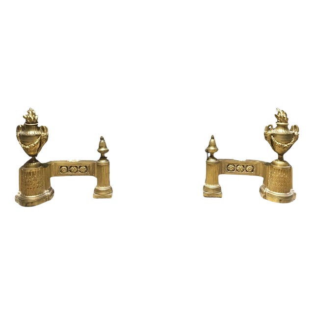 Mid-18th Century Neoclassical Bronze and Iron Andirons, France, Set of 2 For Sale