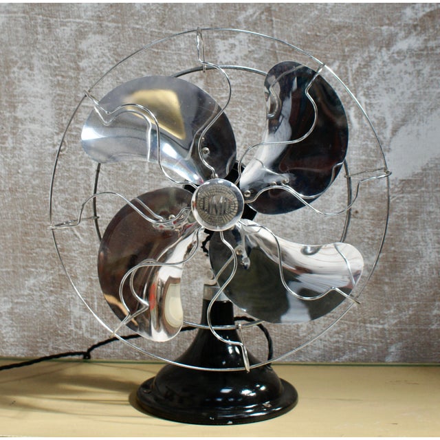 Vintage industrial Limit engineering Group Ltd Oscillating electric desk fan. Made from cast iron with a black enamelled...