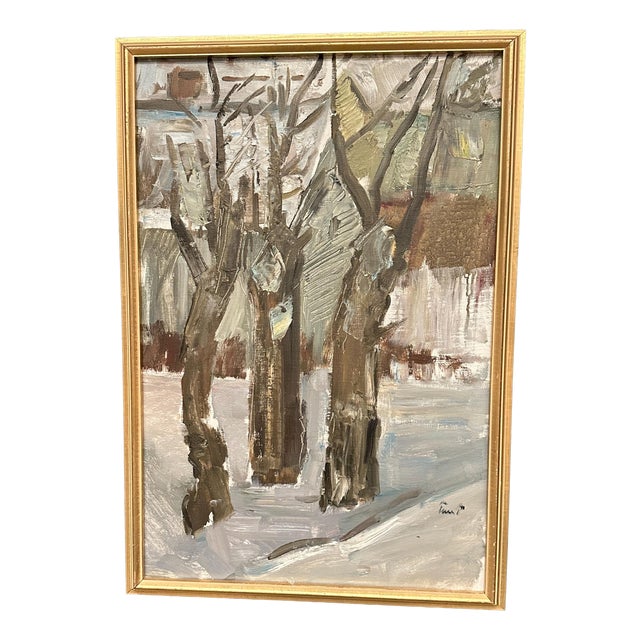 Winter Forest, 1950s, Oil Painting on Canvas, Framed For Sale
