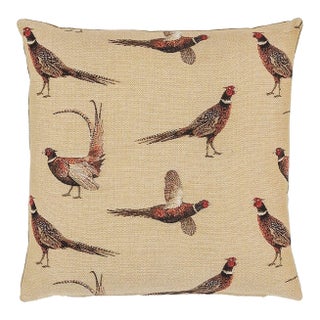 Country Pheasants Tapestry Cushion With Feather Filler - 46x46cm (18"x18") For Sale