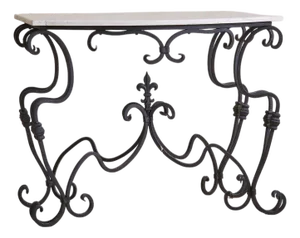 French Wrought Iron Console with White Marble Top, 1940s