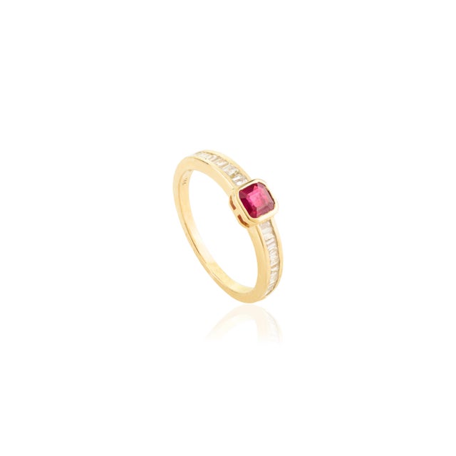 English 14k Gold Cushion Cut Ruby Ring Size 7- Unique Engagement Style For Sale - Image 3 of 11
