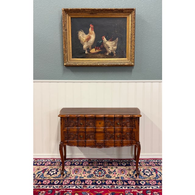 French Antique French Chest of Drawers Console Serpentine Carved Walnut Louis XV c.1920 For Sale - Image 3 of 18