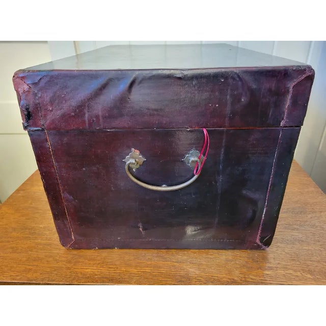 1900 - 1909 Antique Lacquered Leather Chinese Trunk/Box For Sale - Image 5 of 12