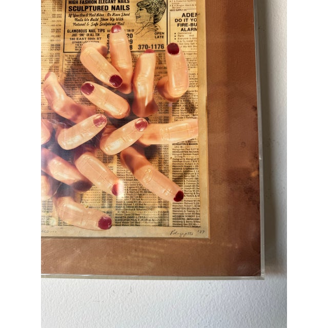 1980s 1987 Vintage Collage “Let Your Fingers” Wall Art Painting by Polizzotto – Framed For Sale - Image 5 of 12
