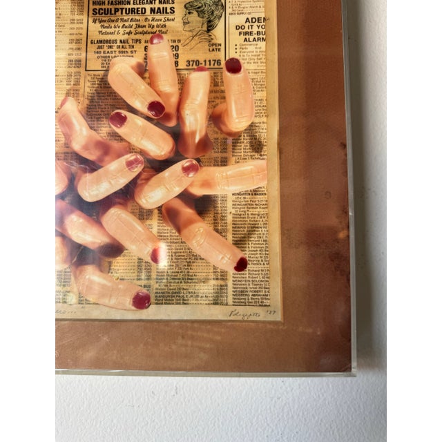 1980s 1987 Vintage Collage “Let Your Fingers” Wall Art Painting by Polizzotto – Framed/ Sold For Sale - Image 5 of 12