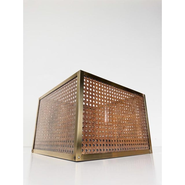 1970s Acrylic Glass, Cane and Brass Cachepot Planter in the style of Dior Home, 1970s For Sale - Image 5 of 16