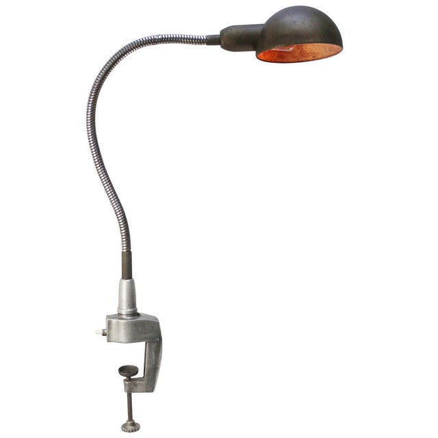 French metal gooseneck machinist work light ca 1950 adjustable in height and angle including plug and switch in base B22...