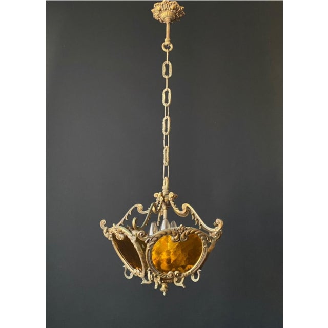 Vintage Brass and Glass Pendant Light, 1960s For Sale - Image 11 of 14