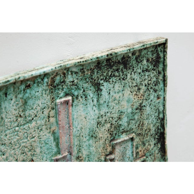 Abstract Ceramic Relief in Green Tones, 1970s For Sale - Image 4 of 8