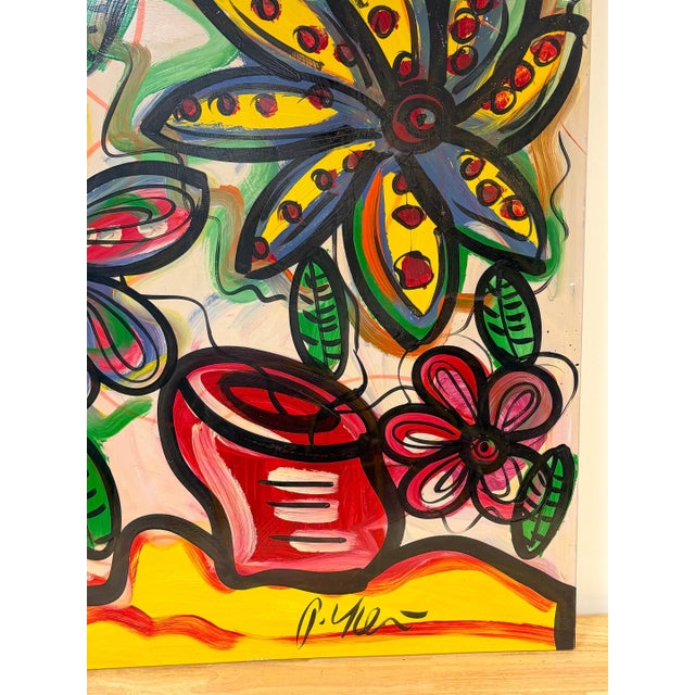 Yellow Peter Keil Monumental Expressionist Floral Still Life For Sale - Image 8 of 14