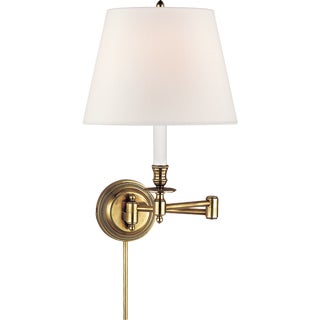 Studio VC for Visual Comfort Signature Candlestick Swing Arm in Hand-Rubbed Antique Brass with Linen Shade For Sale