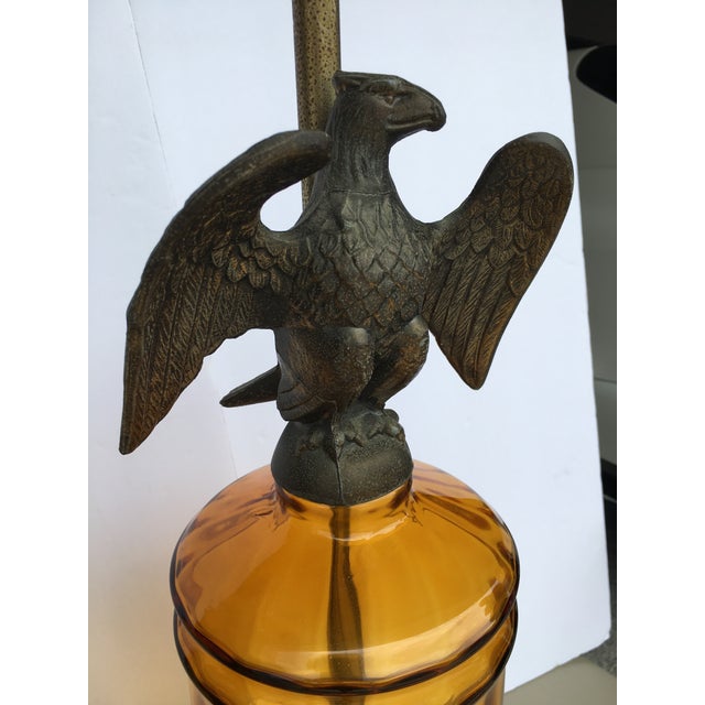 Mid Century Eagle Brass and Amber Glass Lamps a Pair Chairish