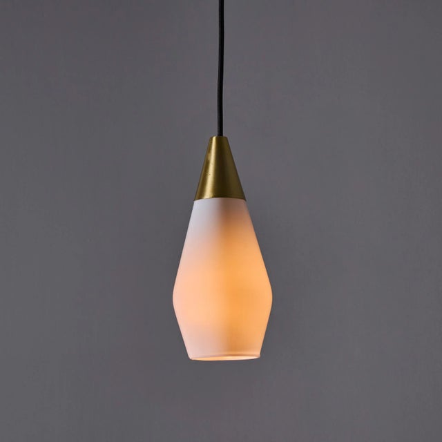 Glass 1960s Opaline Glass Geometric Pendant Lamp Attributed to Mauri Almari For Sale - Image 7 of 13